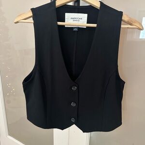 American Eagle Black Button-Up Vest Large L